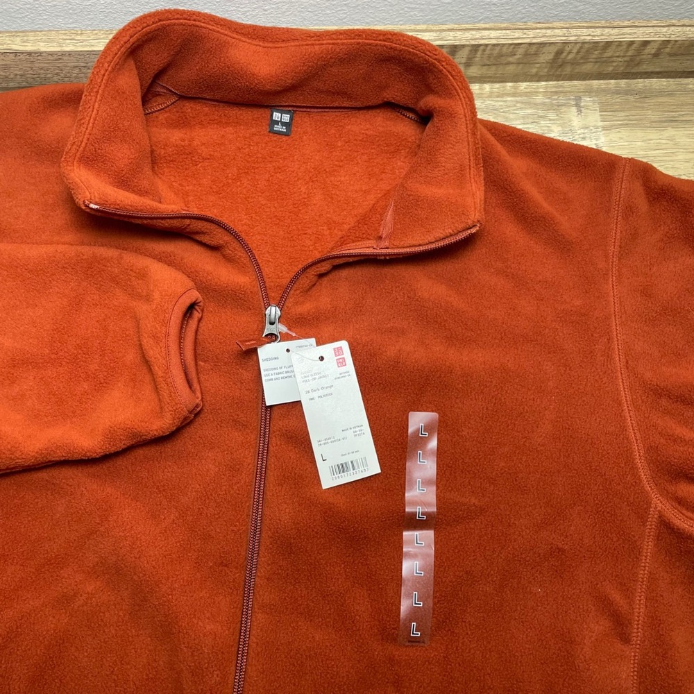 UNIQLO Fleece Full Zip Jacket Mens Large L‎ 28 Dark Orange Warm Coat New